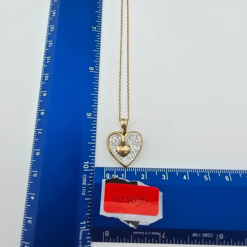 MOM JORDAN Heart Necklace 925 Sterling Silver Pave' Crystals Gold Overlay 18